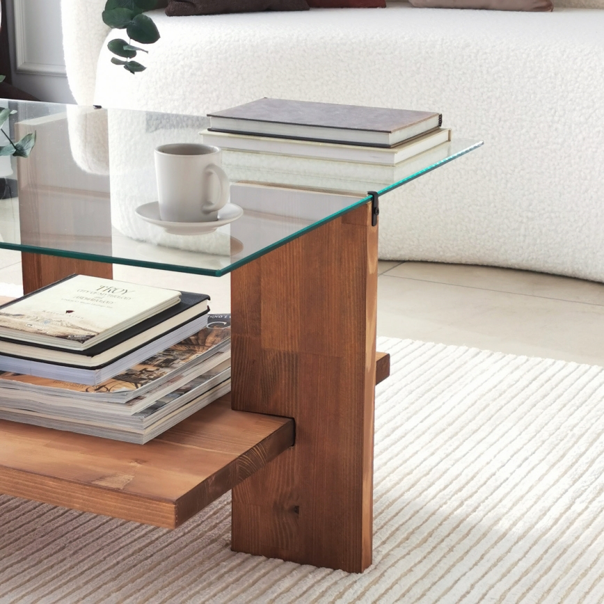 Mesa de centro BABYLON 40x105 cm castanho/transparente