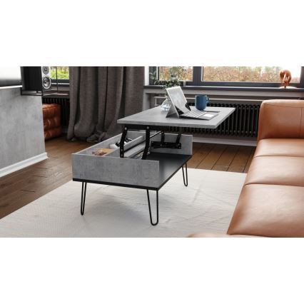 Mesa de centro com tampo elevatório e prateleira HALIJA cinzento/preto