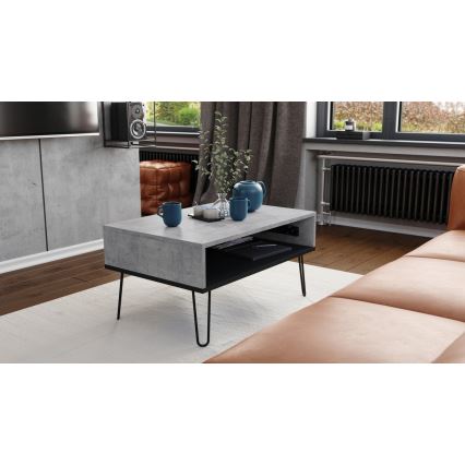 Mesa de centro com tampo elevatório e prateleira HALIJA cinzento/preto