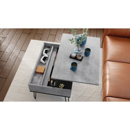 Mesa de centro com tampo elevatório e prateleira HALIJA cinzento/preto