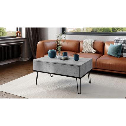 Mesa de centro com tampo elevatório e prateleira HALIJA cinzento/preto