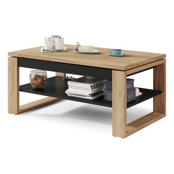 Mesa de centro com tampo elevatório e prateleira NEA carvalho/preto