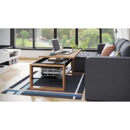 Mesa de centro com tampo elevatório e prateleira NEA carvalho/preto