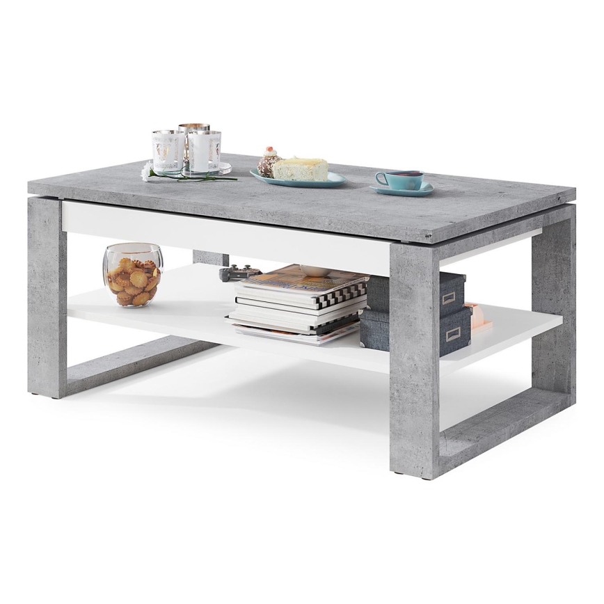 Mesa de centro com tampo elevatório e prateleira NEA cinzento/branco