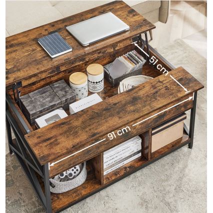 Mesa de centro com tampo elevatório NYRO castanho/preto