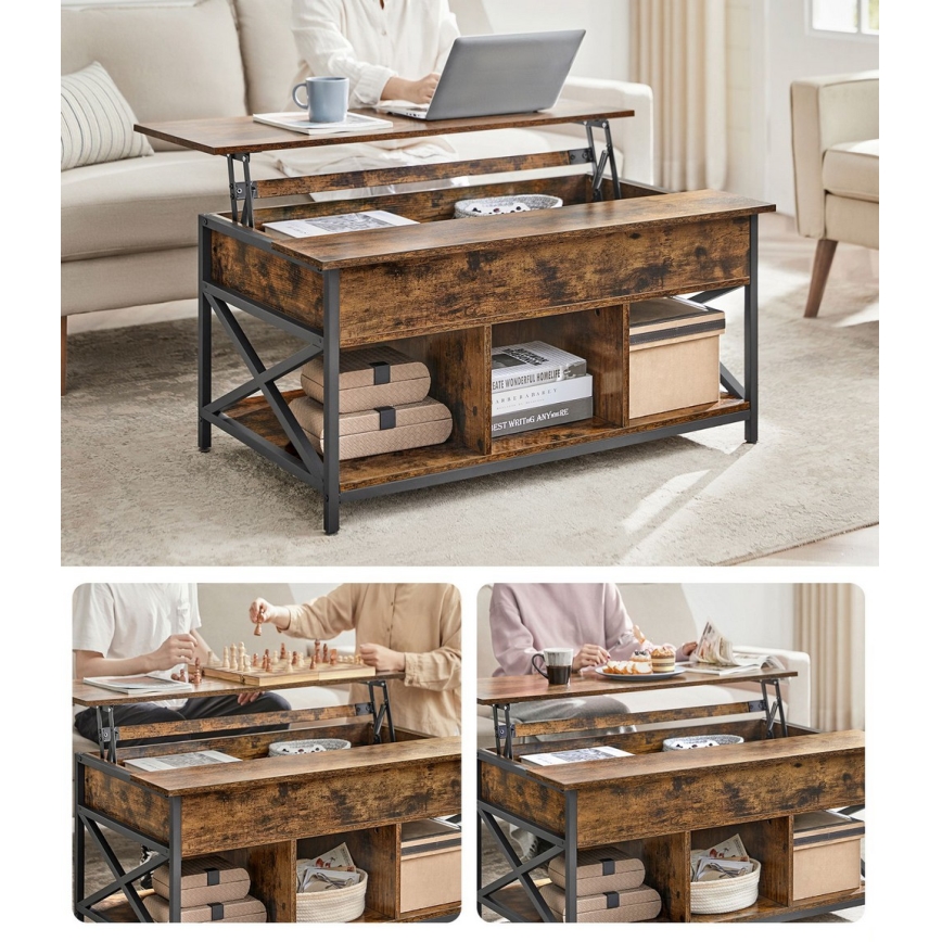 Mesa de centro com tampo elevatório NYRO castanho/preto