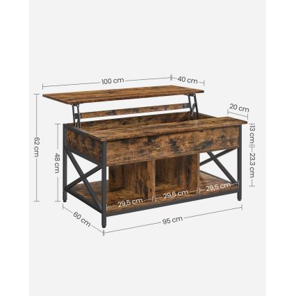 Mesa de centro com tampo elevatório NYRO castanho/preto