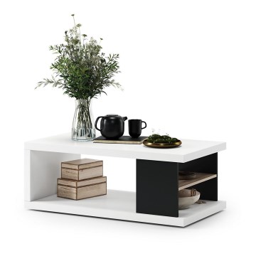 Mesa de centro com uma prateleira e espaço de arrumação LORA branco/preto