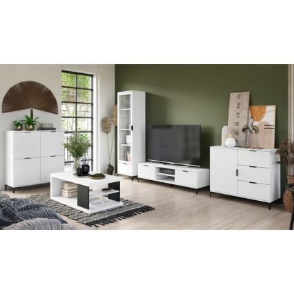 Mesa de centro com uma prateleira e espaço de arrumação LORA branco/preto