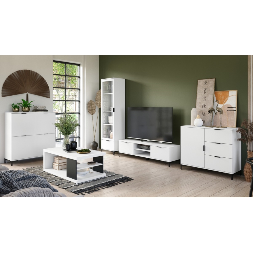 Mesa de centro com uma prateleira e espaço de arrumação LORA branco/preto
