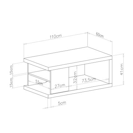 Mesa de centro com uma prateleira e espaço de arrumação LORA branco/preto