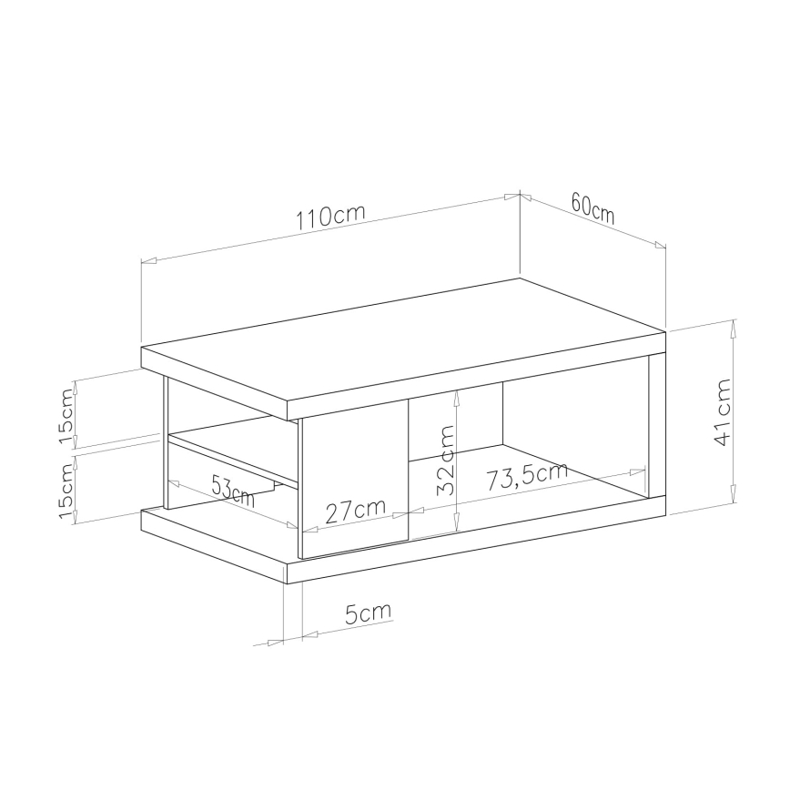Mesa de centro com uma prateleira e espaço de arrumação LORA branco/preto