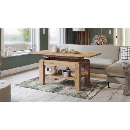 Mesa de centro/mesa de jantar extensível com prateleira ADONIS carvalho craft