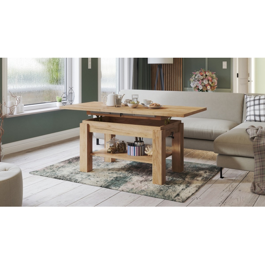 Mesa de centro/mesa de jantar extensível com prateleira ADONIS carvalho craft