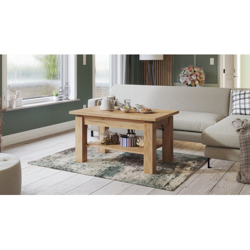 Mesa de centro/mesa de jantar extensível com prateleira ADONIS carvalho craft