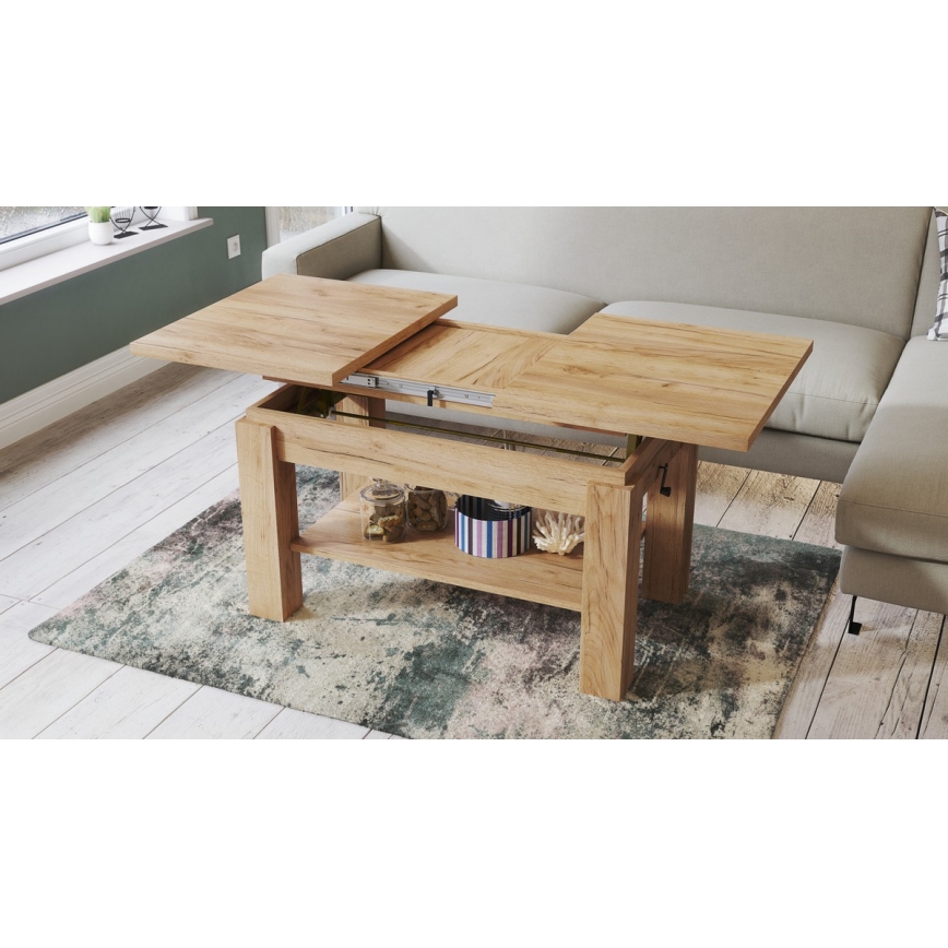 Mesa de centro/mesa de jantar extensível com prateleira ADONIS carvalho craft