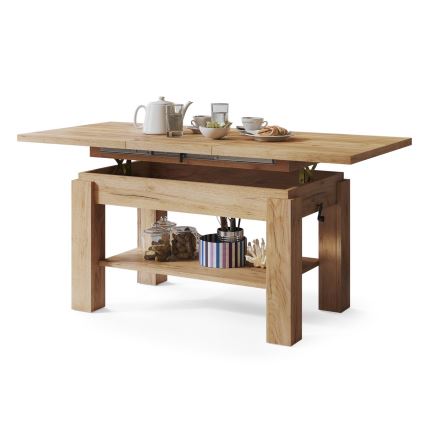 Mesa de centro/mesa de jantar extensível com prateleira ADONIS carvalho craft
