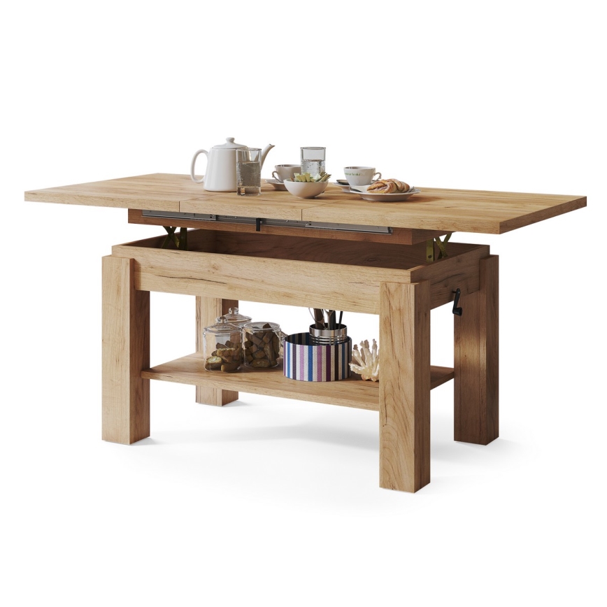 Mesa de centro/mesa de jantar extensível com prateleira ADONIS carvalho craft