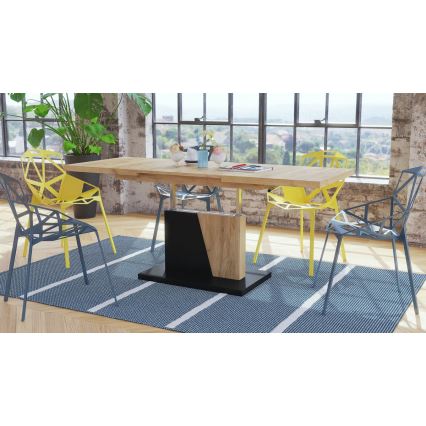 Mesa de centro/mesa de jantar extensível com tampo elevatório NINO carvalho craft/preto