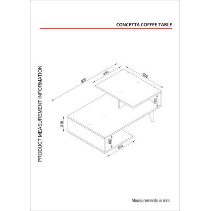 Mesa de centro CONCETTA 40x90 cm branco