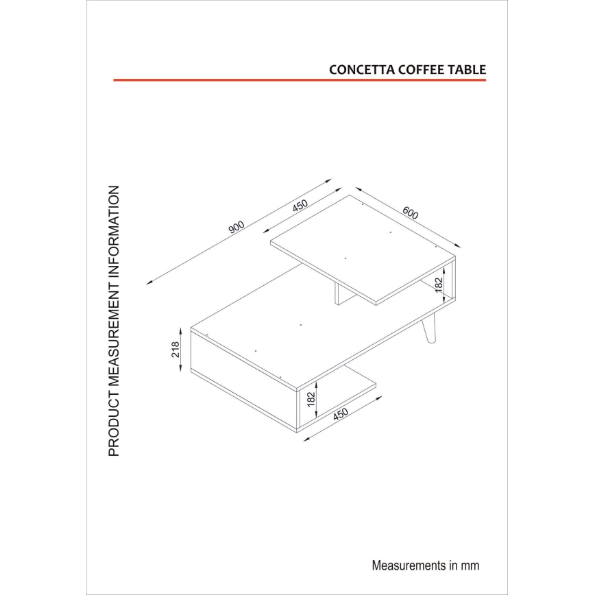 Mesa de centro CONCETTA 40x90 cm branco