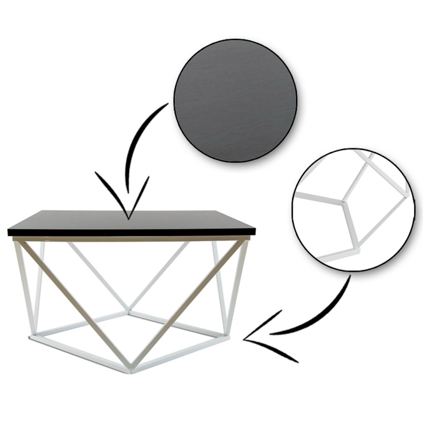 Mesa de centro CURVED 60x60 cm branco/preto