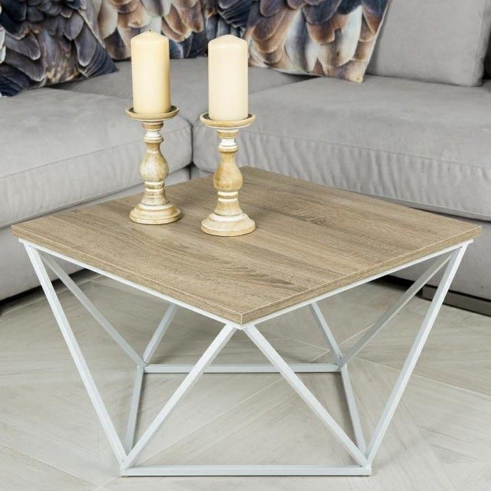 Mesa de centro CURVED 62x62 cm branco/castanho