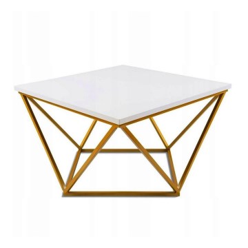 Mesa de centro CURVED 62x62 cm dourado/branco