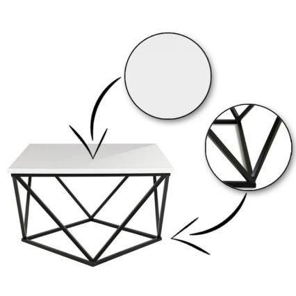 Mesa de centro CURVED 62x62 cm preto/branco