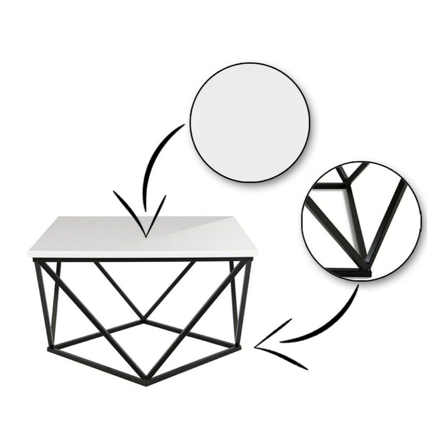 Mesa de centro CURVED 62x62 cm preto/branco
