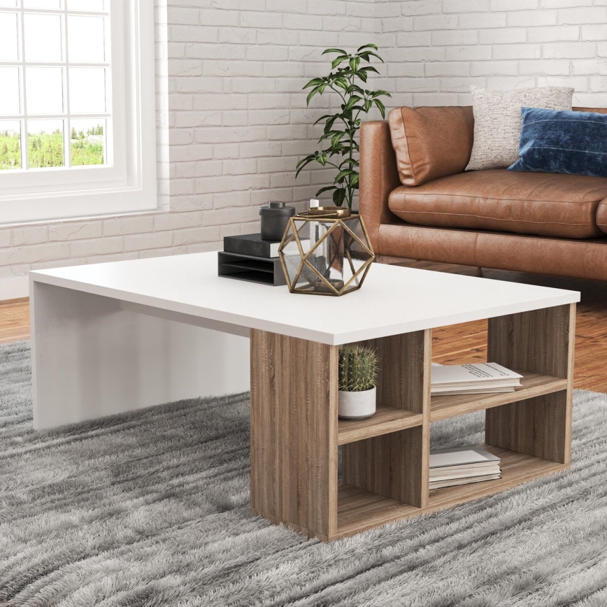 Mesa de centro DEFNE 34x90 cm branco/castanho