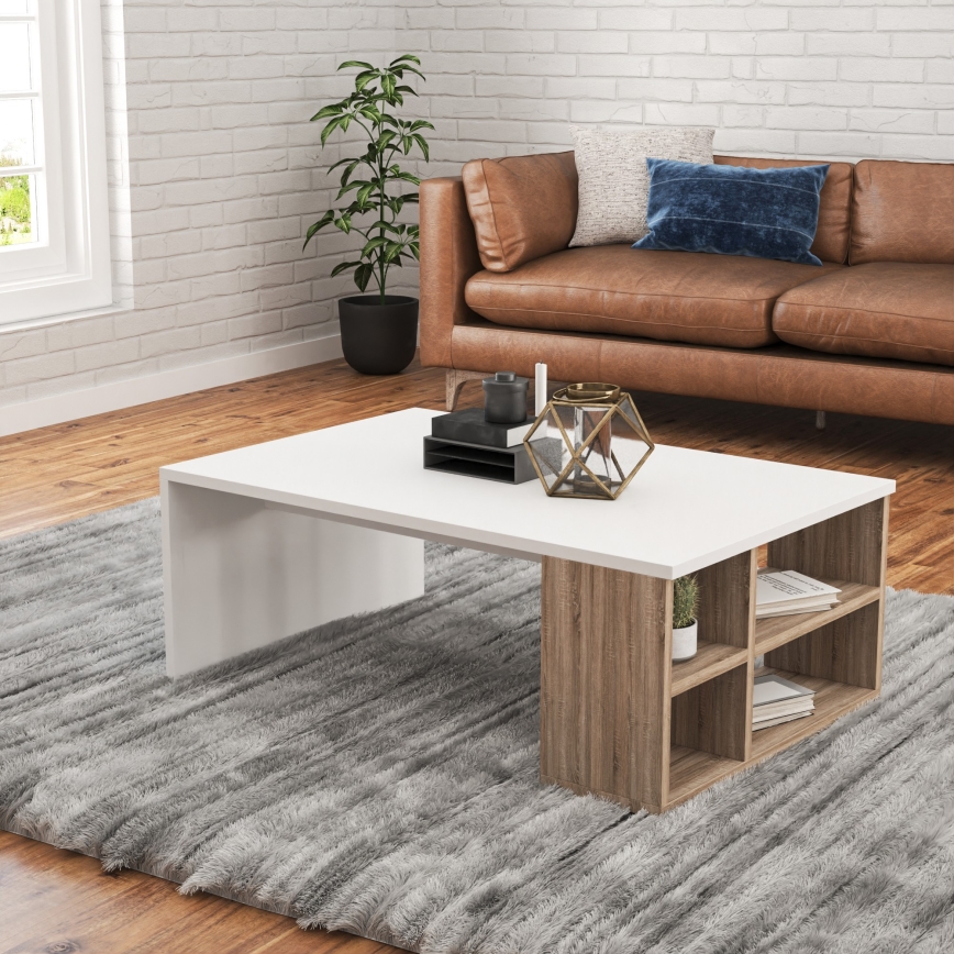 Mesa de centro DEFNE 34x90 cm branco/castanho