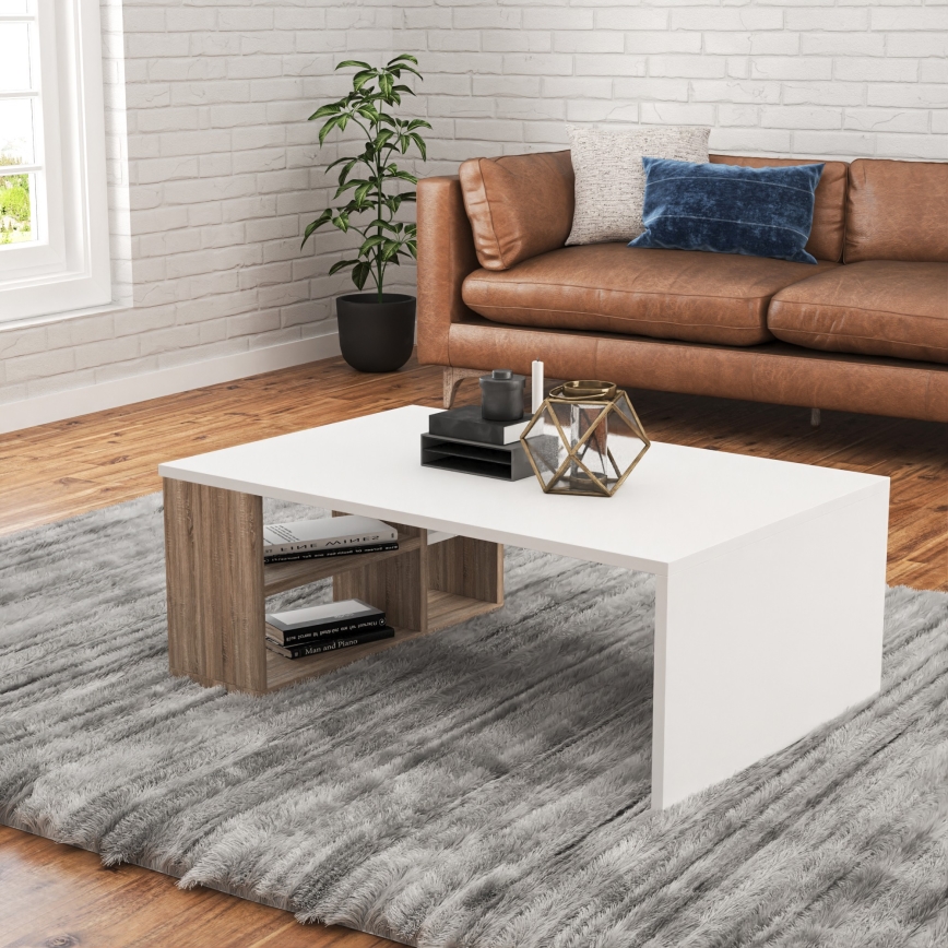 Mesa de centro DEFNE 34x90 cm branco/castanho