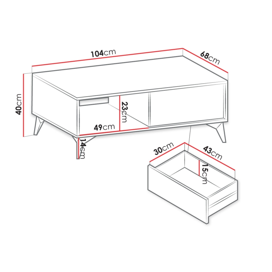 Mesa de centro DIAMOND 40x104 cm preto/castanho