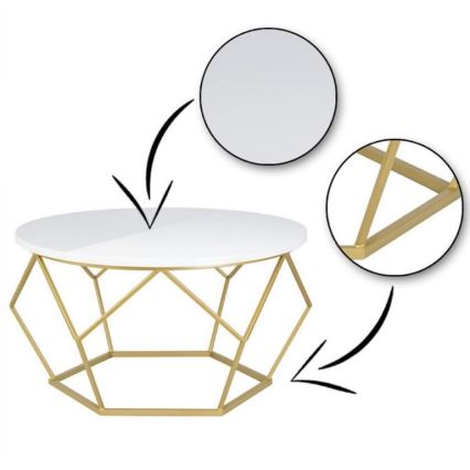 Mesa de centro DIAMOND 40x70 cm dourado/branco
