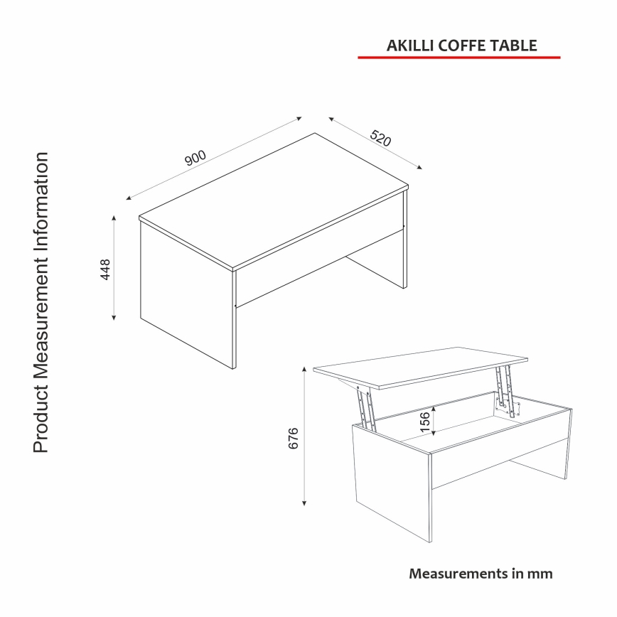 Mesa de centro dobrável AKILLI 44,8x90 cm branco
