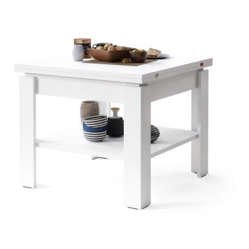 Mesa de centro dobrável com prateleira LIA branco
