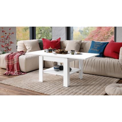 Mesa de centro dobrável com prateleira LIA branco
