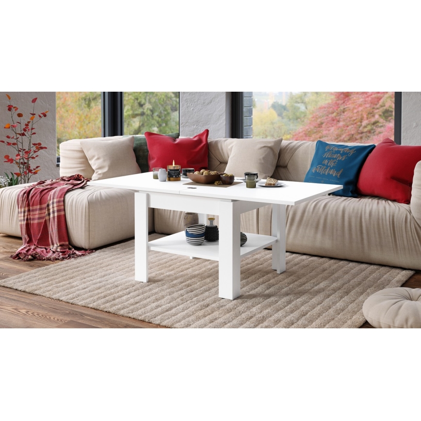 Mesa de centro dobrável com prateleira LIA branco
