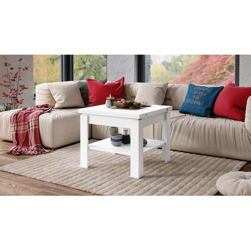 Mesa de centro dobrável com prateleira LIA branco
