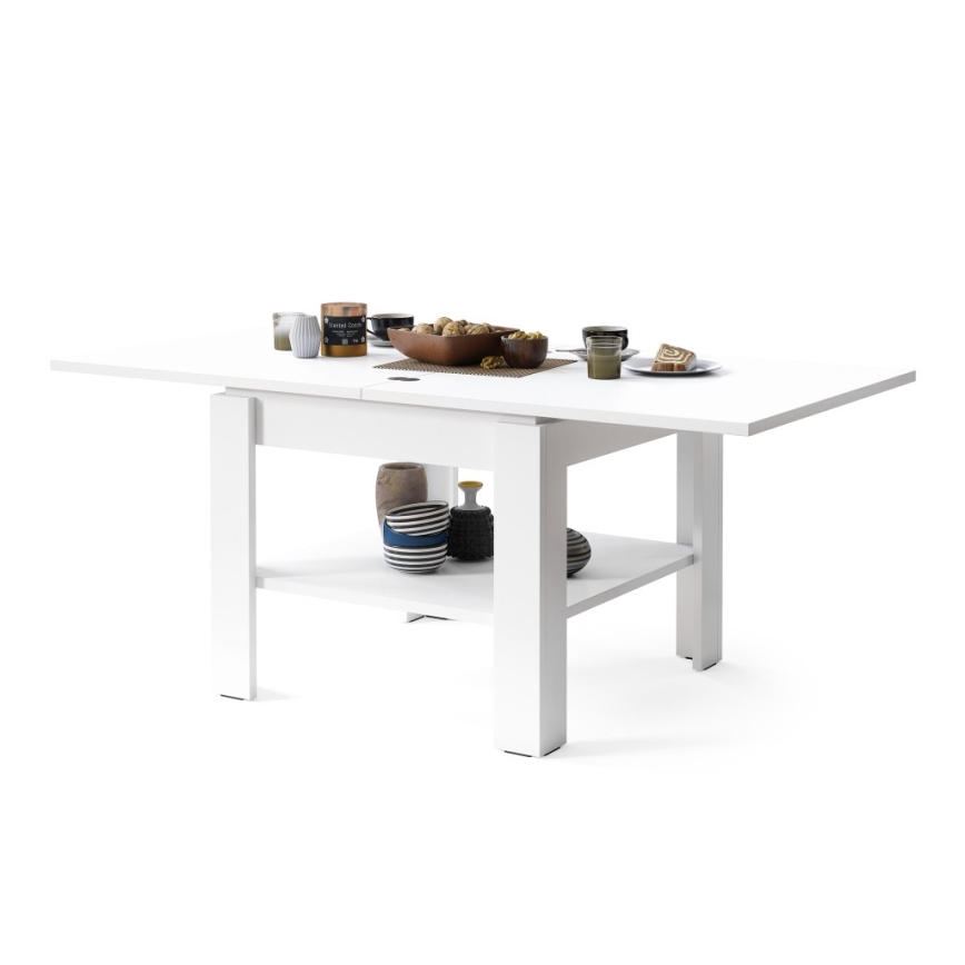 Mesa de centro dobrável com prateleira LIA branco