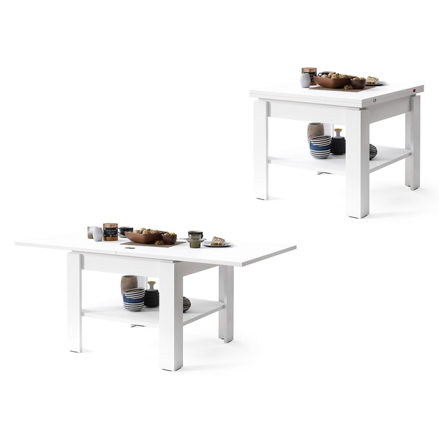 Mesa de centro dobrável com prateleira LIA branco
