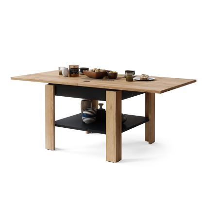 Mesa de centro dobrável com prateleira LIA carvalho/preto