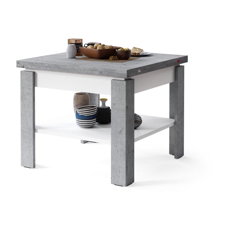 Mesa de centro dobrável com prateleira LIA cinzento/branco