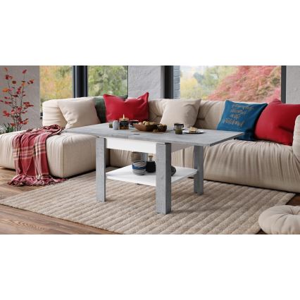 Mesa de centro dobrável com prateleira LIA cinzento/branco
