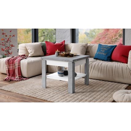 Mesa de centro dobrável com prateleira LIA cinzento/branco