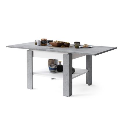 Mesa de centro dobrável com prateleira LIA cinzento/branco