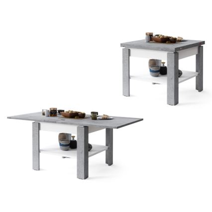 Mesa de centro dobrável com prateleira LIA cinzento/branco