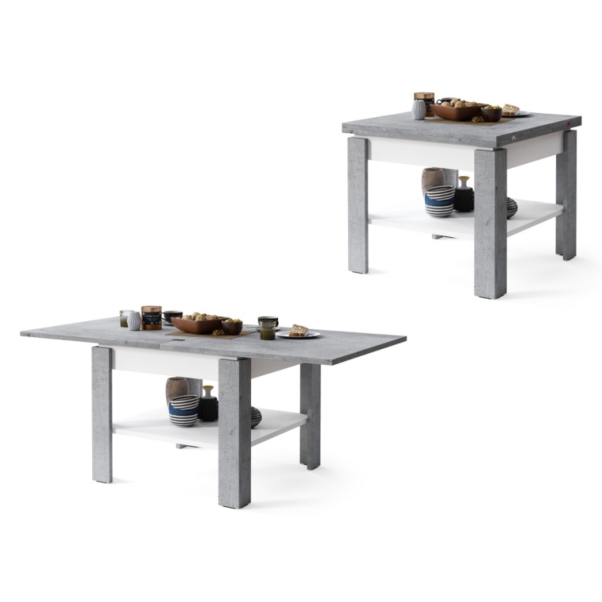 Mesa de centro dobrável com prateleira LIA cinzento/branco