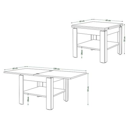 Mesa de centro dobrável com prateleira LIA cinzento/branco